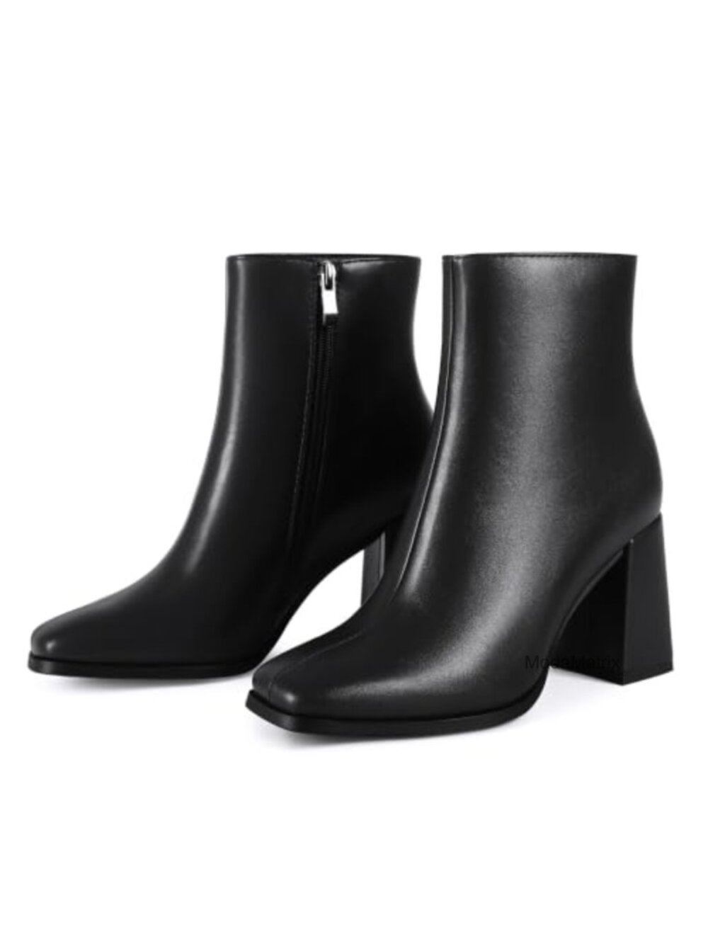 Women's Square Toe Ankle Boots Chunky Block Heel Side Zip PU Leather Booties